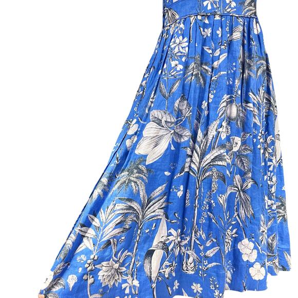 J. CREW 100% Linen Ratti Tropical Toile Blue/White Floral Midi Tea Dress Size 4 - Picture 5 of 10